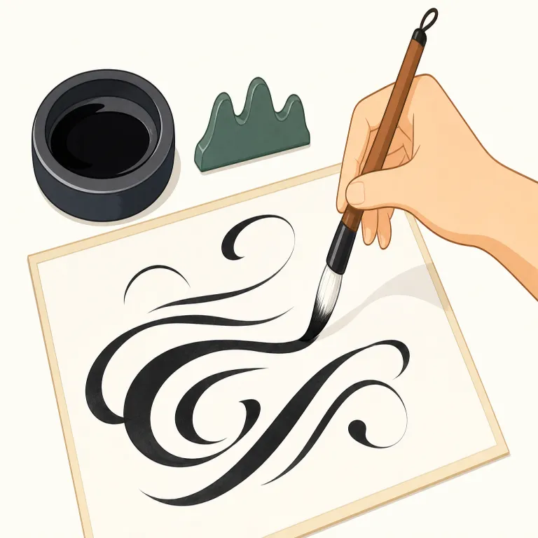 calligraphy（書道・名詞）の覚え方イラスト — このエントリの calligraphy は、単なる「書法」ではなく、芸術や稽古としての「書道」を表す用法として覚えます