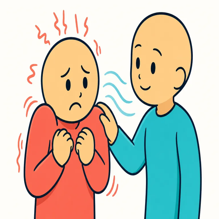 calm（落ち着かせる、鎮める・verb）の覚え方イラスト