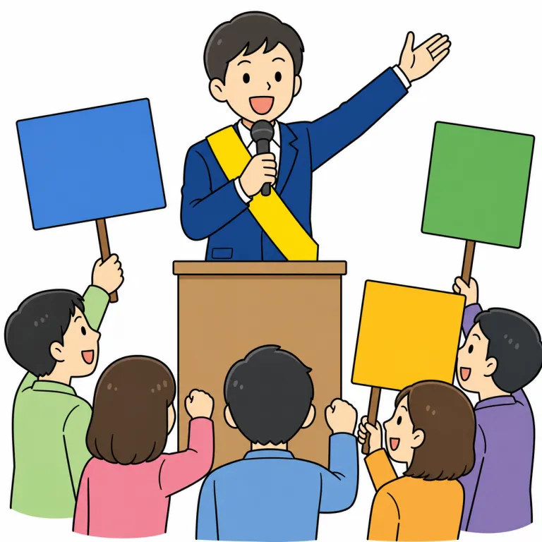 campaign（選挙運動・noun）の覚え方イラスト