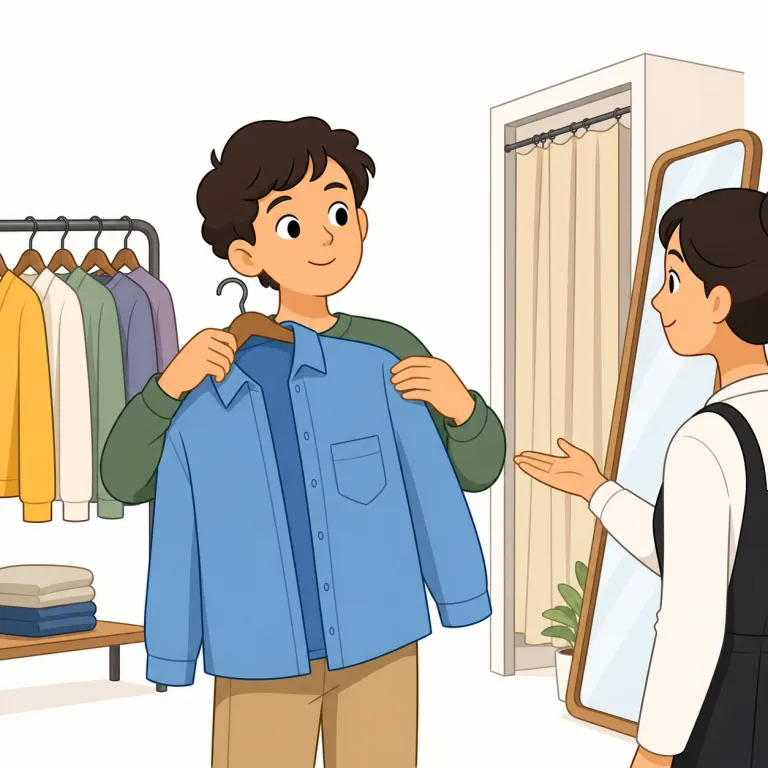 can i try this on（試着してもいいですか）の覚え方イラスト — 核は try on =「身につけて試す」