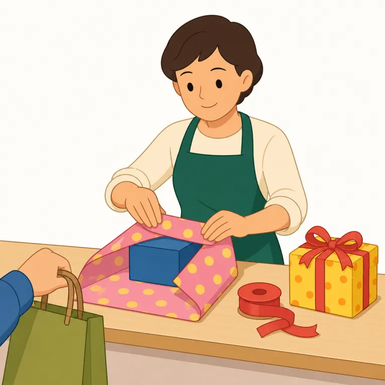 can you wrap it, please（ラッピングお願いします・イディオム）の覚え方イラスト — まず定型として覚えると残りやすい表現です