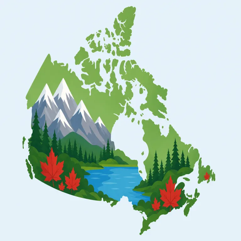 canada（カナダ・名詞）の覚え方イラスト — 固有名詞なので細かい分解より「関連語を束で覚える」のが効きます