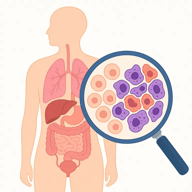 cancer（がん・名詞）の覚え方イラスト — 医療ニュースで lung cancer, breast cancer, skin cancer のように、臓器名の後ろについて病名を作る語として覚えると定着しやすいです