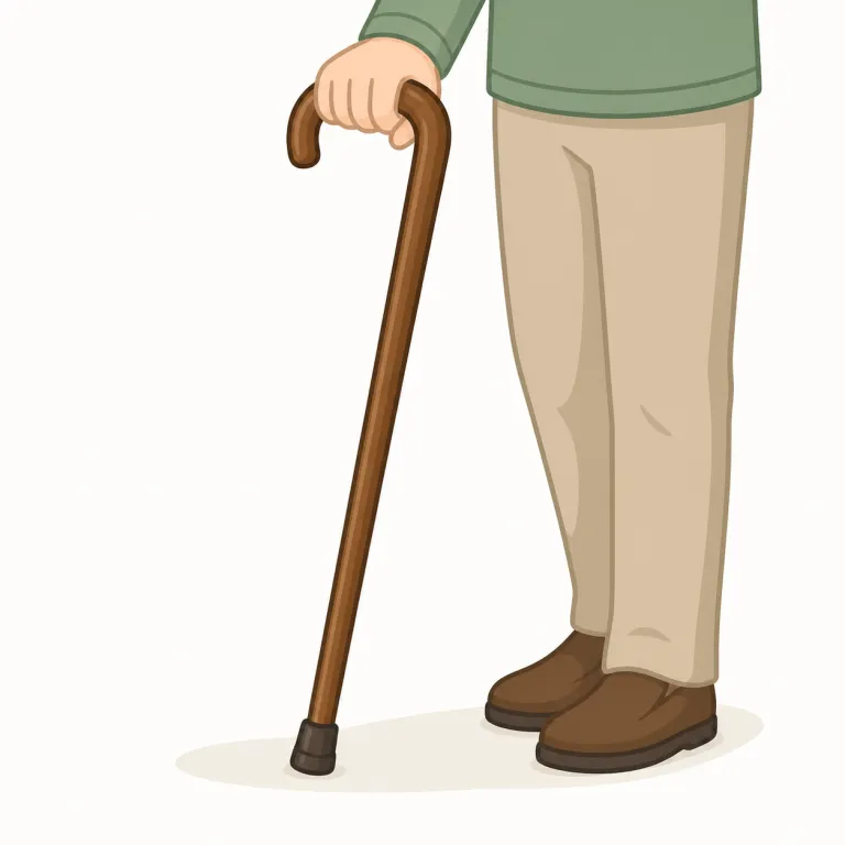 cane（杖・名詞）の覚え方イラスト — この項目の cane は、サトウキビという基本義とは別に、手に持って歩行を助ける「杖」を表します