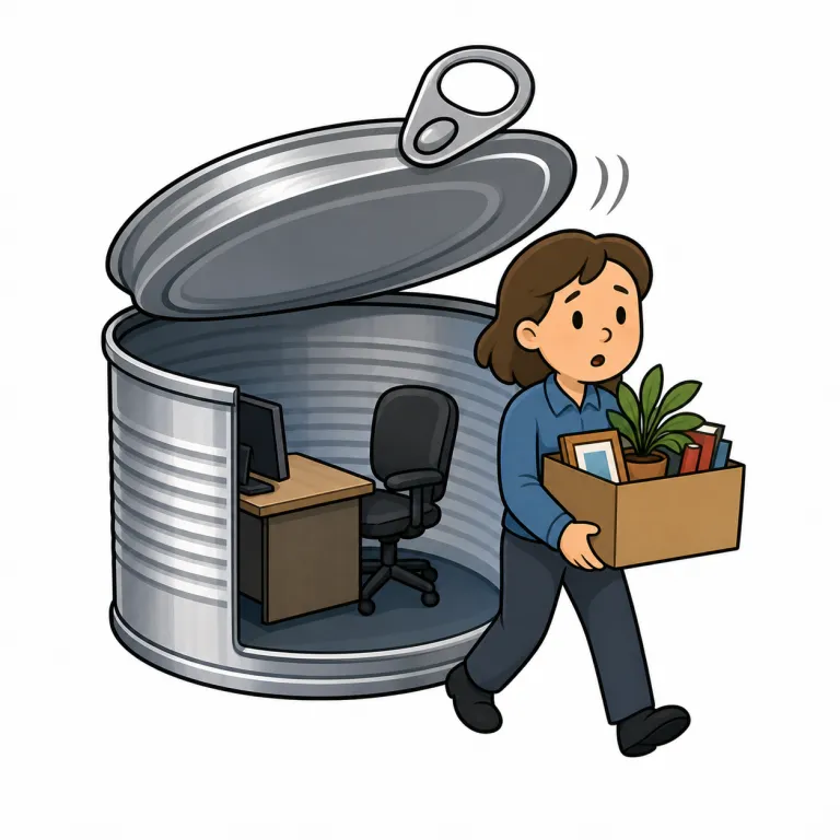 canned（解雇された・adjective）の覚え方イラスト