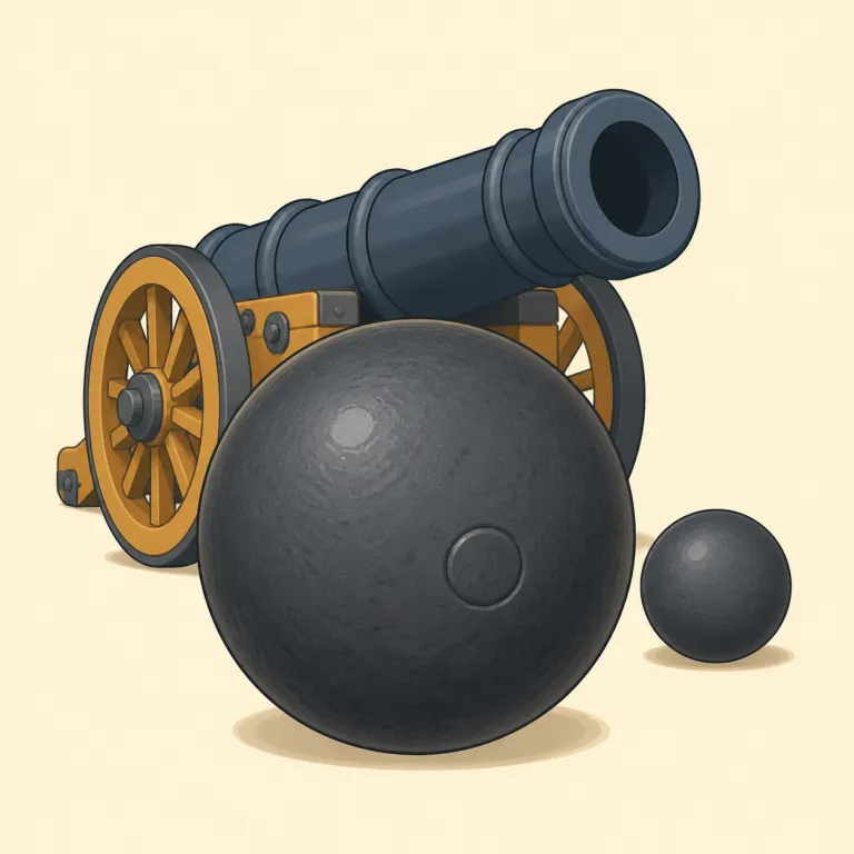 cannonball（砲弾・名詞）の覚え方イラスト — cannon「大砲」＋ ball「球」で、「大砲から撃つ球」と形のまま覚えられます