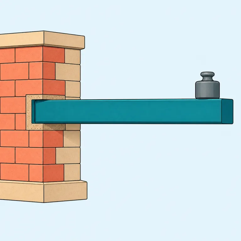 cantilever（片持ち梁・名詞）の覚え方イラスト — cantilever は、まず後半の lever を見て「てこのように支える構造」と連想すると残りやすい
