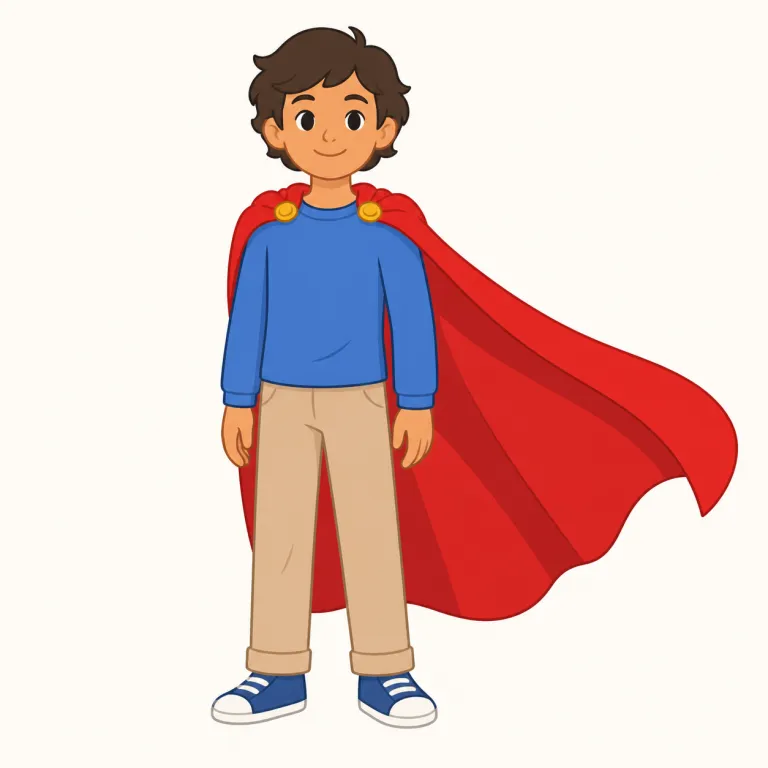 caped（マントをかぶった・形容詞）の覚え方イラスト — この caped は、服そのものが「ケープ付き」だという基本義ではなく、人物や姿がマントをまとって見えることを表す用法です