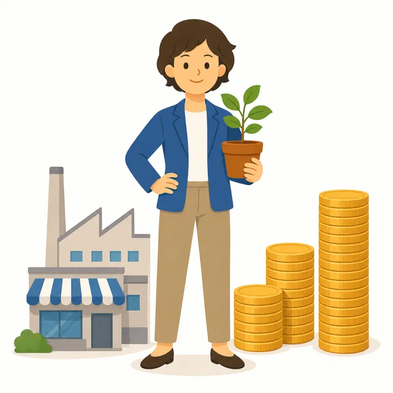 capitalist（資本家・名詞）の覚え方イラスト — capitalist は「資本家」、つまり事業や投資に使う capital（資本）を持ち、それを運用して利益を得る人として覚えます