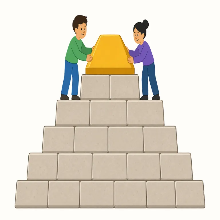 capstone（頂石、笠石・名詞）の覚え方イラスト — capstone は cap「上にかぶせるもの」と stone「石」をそのまま合わせた語と見ると覚えやすいです