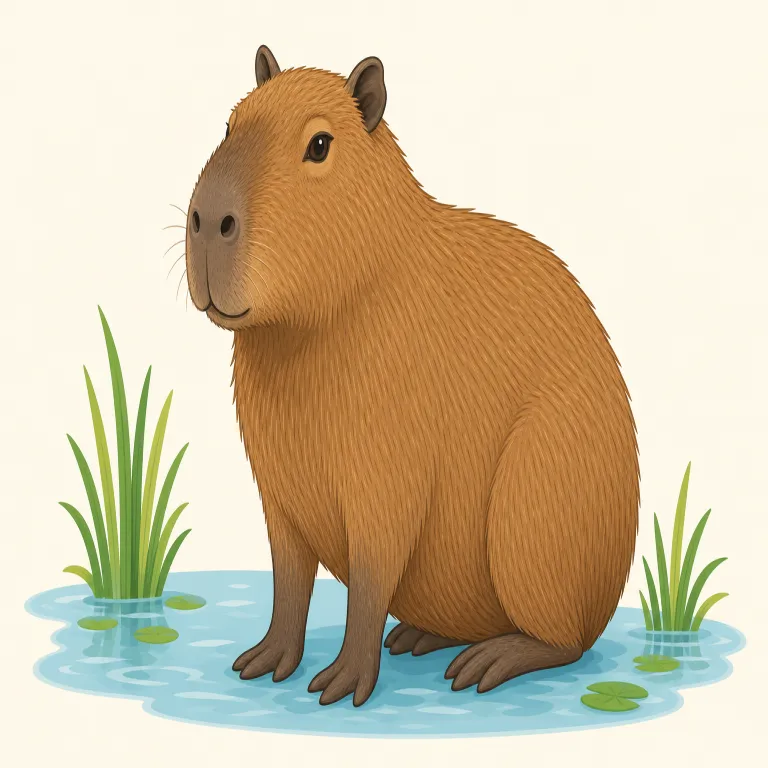 capybara（カピバラ・名詞）の覚え方イラスト — capybara は日本語の「カピバラ」とほぼ同じ形なので、まず音で固定し、つづりは ca-py-ba-ra の4つに区切ると覚えやすい