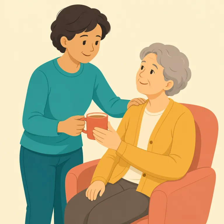carer（介護者・名詞）の覚え方イラスト — care を知っていれば、carer はそのまま『care する人』で取れる