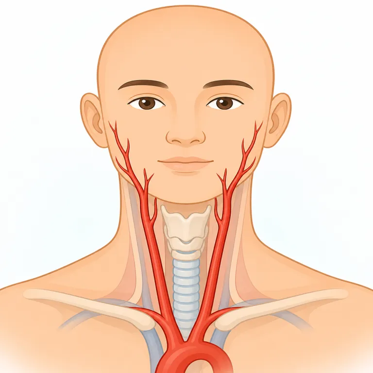 carotid（頸動脈の・形容詞）の覚え方イラスト — carotid は単独で覚えるより、まず carotid artery（頸動脈）という定番のまとまりで固定すると残りやすいです
