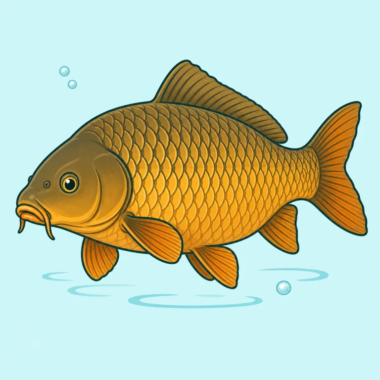 carp（鯉・名詞）の覚え方イラスト — carp は淡水魚の「鯉」で、複数形も通常 carp のまま