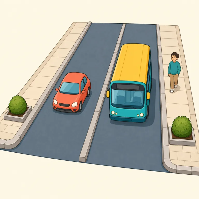 carriageway（車道・名詞）の覚え方イラスト — 後半の way でまず「道の語」だと固定し、前半の carriage は carry・cargo と同じ『運ぶ』仲間だと思うと、carriageway は『車を通して運ぶための道…