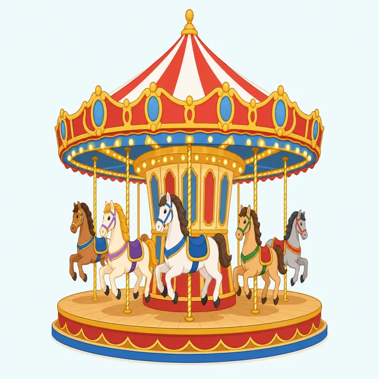carrousel（カルーセル・名詞）の覚え方イラスト — まず標準的な綴りの carousel も一緒に覚えるのが近道です