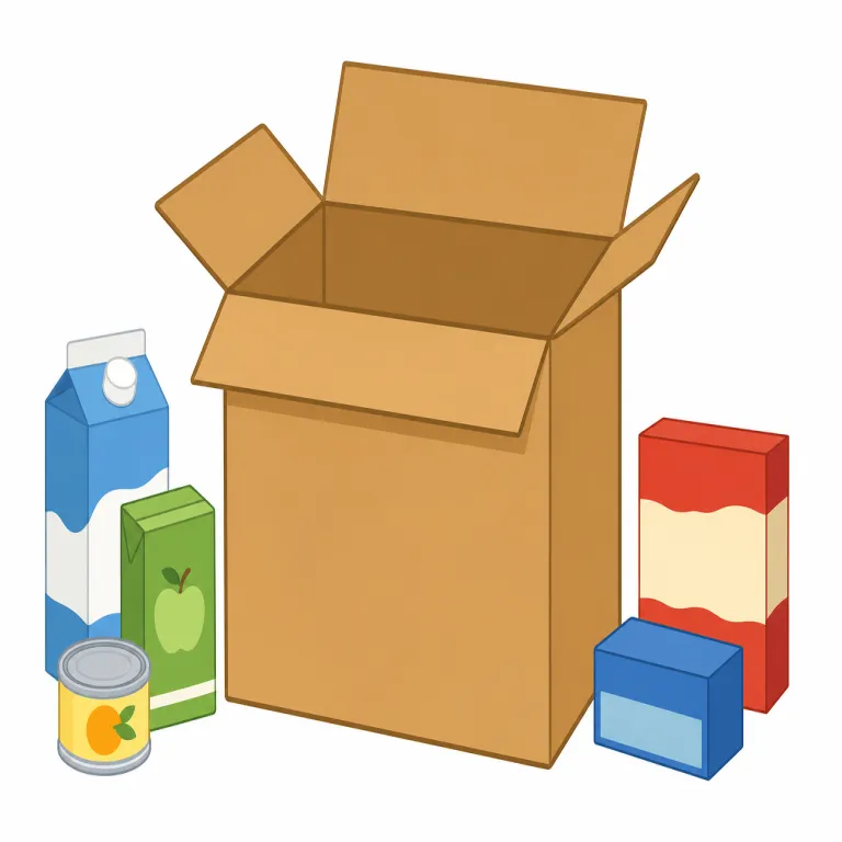 carton（紙箱、カートン、パック・名詞）の覚え方イラスト — box よりも「紙・厚紙でできた容器」に意味を絞ると覚えやすい語