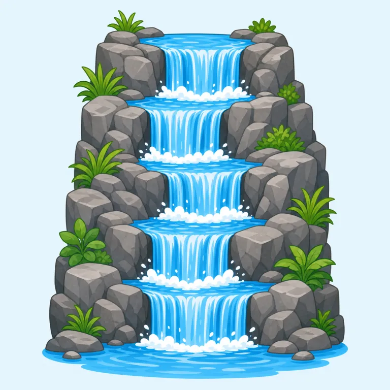 cascade（カスケード・noun）の覚え方イラスト