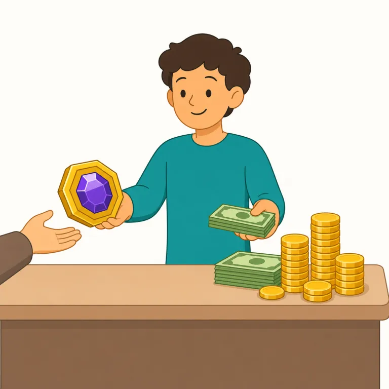 cash in（現金に換える、利益を得る・句動詞）の覚え方イラスト — まず cash を「現金」と即結びつける