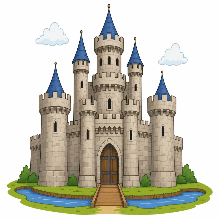 castle（城・名詞）の覚え方イラスト — castle は、まず知っている語の sandcastle を思い出すと定着しやすいです