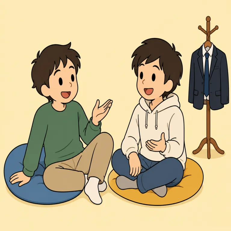 casually（くだけて・adverb）の覚え方イラスト