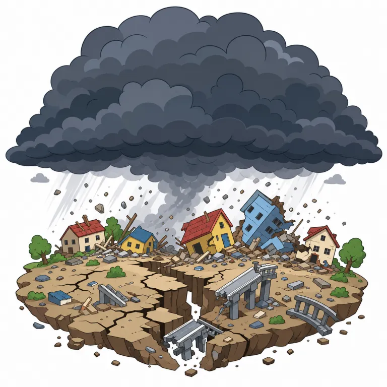 catastrophic（壊滅的な・形容詞）の覚え方イラスト — catastrophe（大惨事）を知っていれば、catastrophic は「大惨事レベルの」とそのまま形容詞化した語だと覚えやすいです