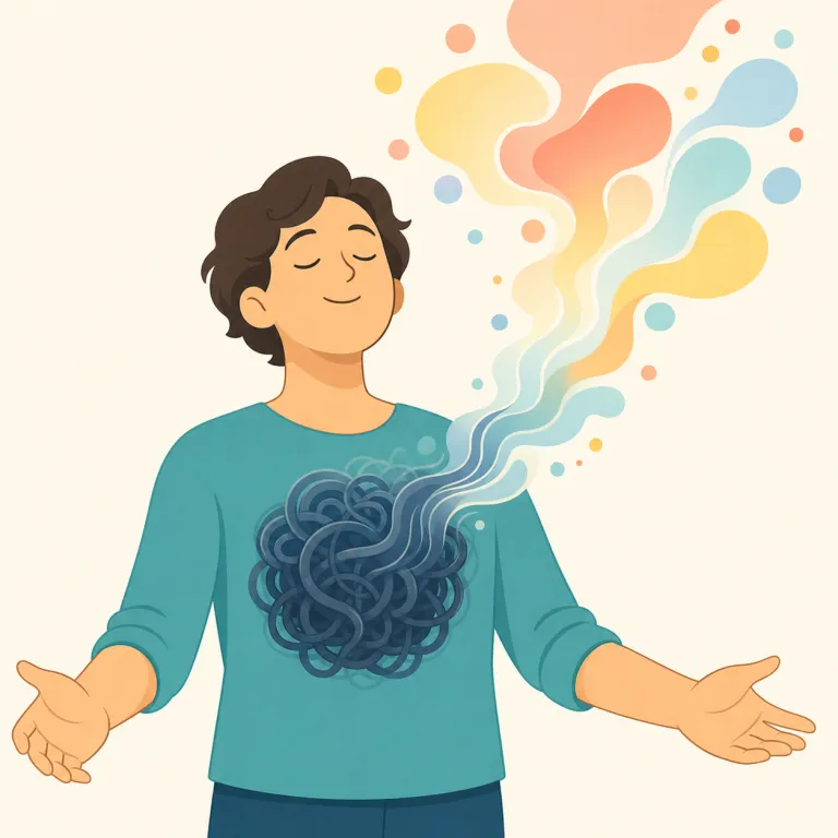 catharsis（感情の浄化・名詞）の覚え方イラスト — catharsisは、simpleなreliefよりも「感情を出した結果として軽くなる」感覚が中心です