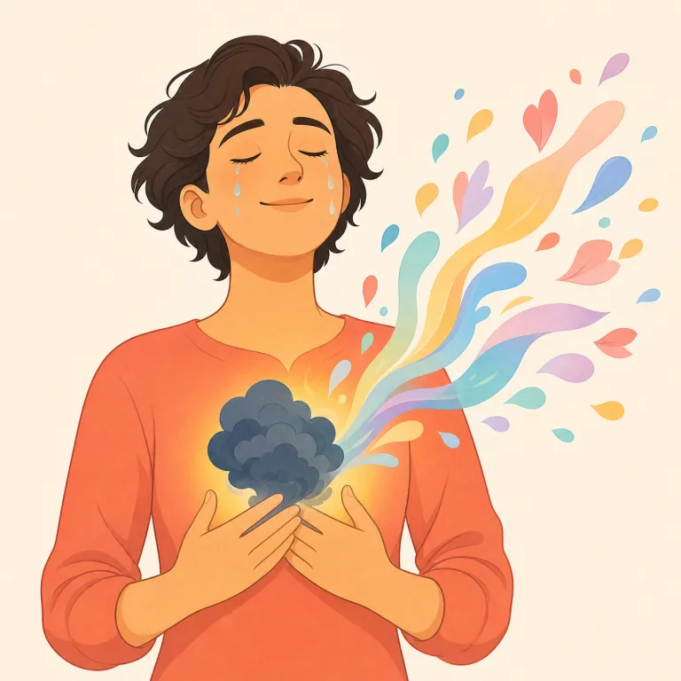 cathartic（心をすっきりさせる、感情を発散させる・形容詞）の覚え方イラスト — catharsis（感情の浄化）の形容詞形と見ると覚えやすい語