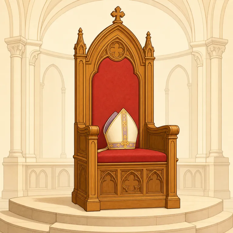 cathedra（司教座（椅子）・名詞）の覚え方イラスト — cathedral（大聖堂）を知っていれば、その中心にある『司教が座る特別な席』が cathedra と覚えると定着しやすいです
