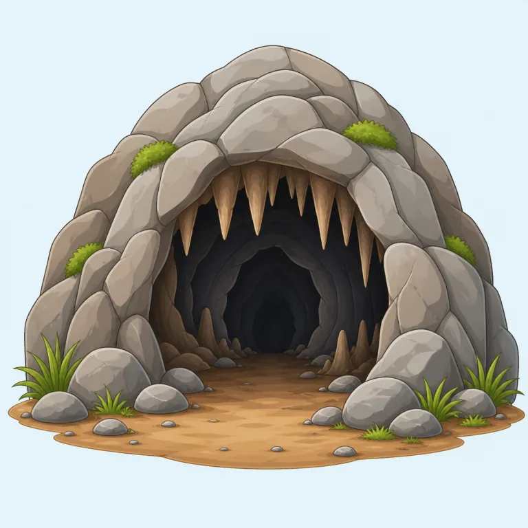 cave（洞窟・名詞）の覚え方イラスト — まずは具体的な場面で覚えると定着しやすい語です