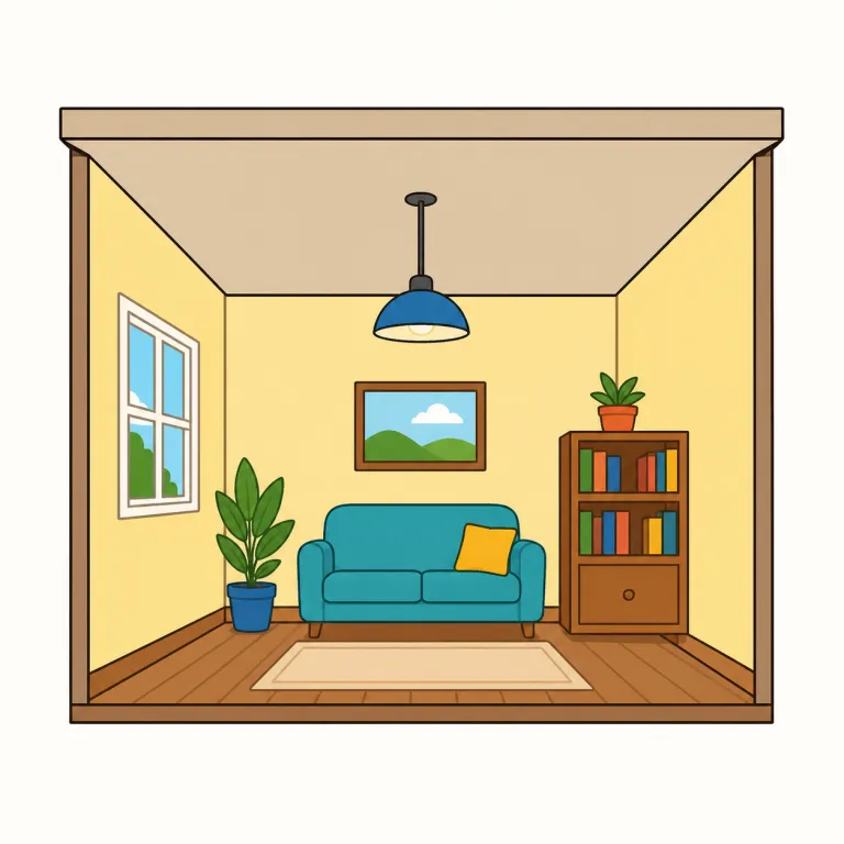 ceilinged（天井付き・形容詞）の覚え方イラスト — ceiling「天井」が分かれば、そのまま「天井のある」と取れる形