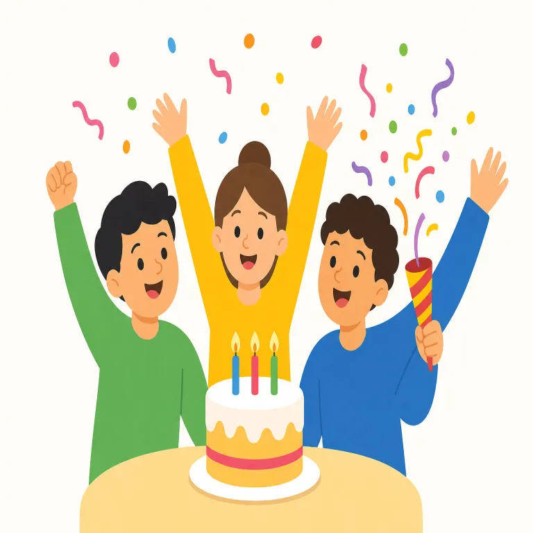 celebrate（祝う・動詞）の覚え方イラスト — celebrate は「人そのものを褒める」より、「出来事・日・節目を祝って場を盛り上げる」と覚えると残りやすい