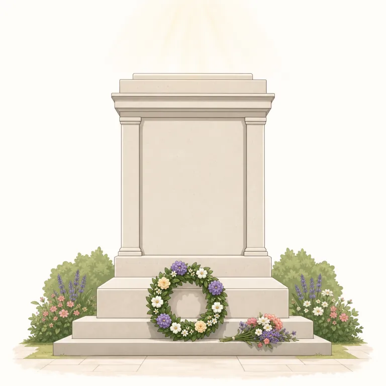 cenotaph（慰霊碑・名詞）の覚え方イラスト — "cenotaph" は monument や memorial より意味が狭く、まず「死者を悼む記念物」、さらに tomb や grave と違って「遺体そのものはそこにない」と対…
