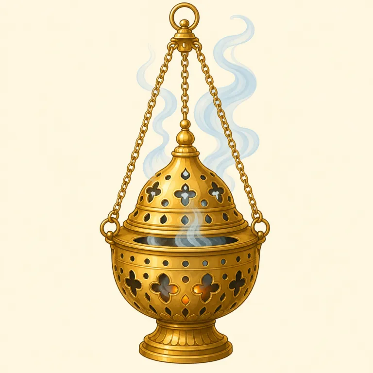 censer（香炉・名詞）の覚え方イラスト — censer は incense（香、香をたく）を知っていると覚えやすい語で、「香をたくための器」が核のイメージ