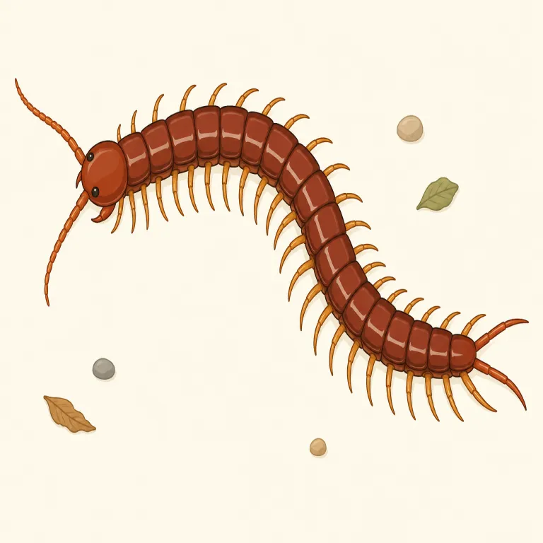 centipede（ムカデ・名詞）の覚え方イラスト — pedestrian（歩行者）や pedal（ペダル）の ped を見て「足のあるもの」と結びつけると、centipede は“足が目立つ虫”として覚えやすい