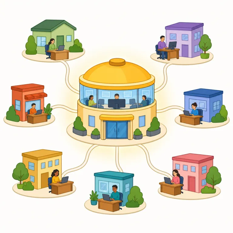 centralization（集中化・名詞）の覚え方イラスト — center / central が分かれば核はつかめます