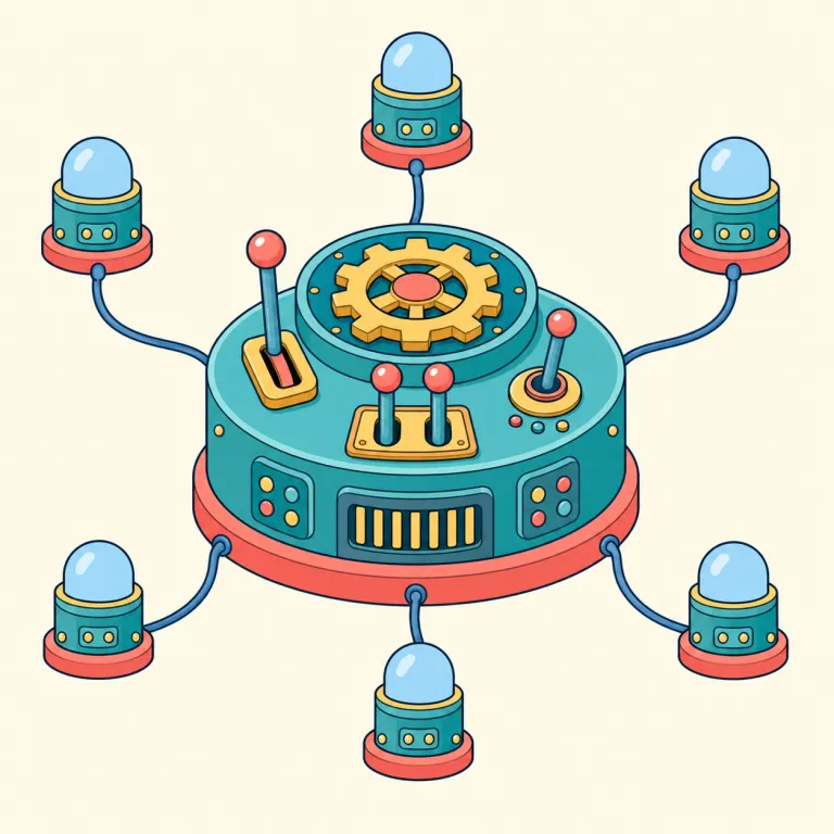 centralized（中央集権的な・形容詞）の覚え方イラスト — central「中心の」＋ -ize「～化する」＋ -ed「～された状態」と分解し、「中心へ集められた」と覚えると定着しやすい語です