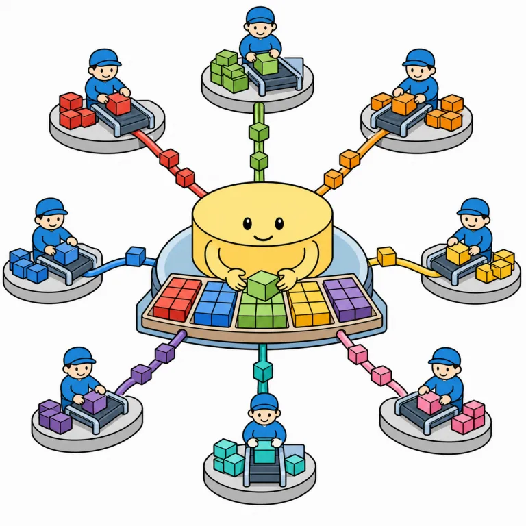 centrally（中央で一括して・adverb）の覚え方イラスト