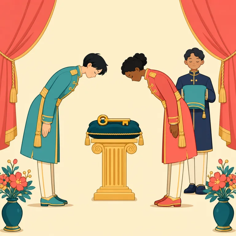 ceremonious（儀式ばった・形容詞）の覚え方イラスト — ceremony「儀式」に -ous「〜の性質を持つ」が付いた語なので、「儀式のように改まった」と覚えると明快です