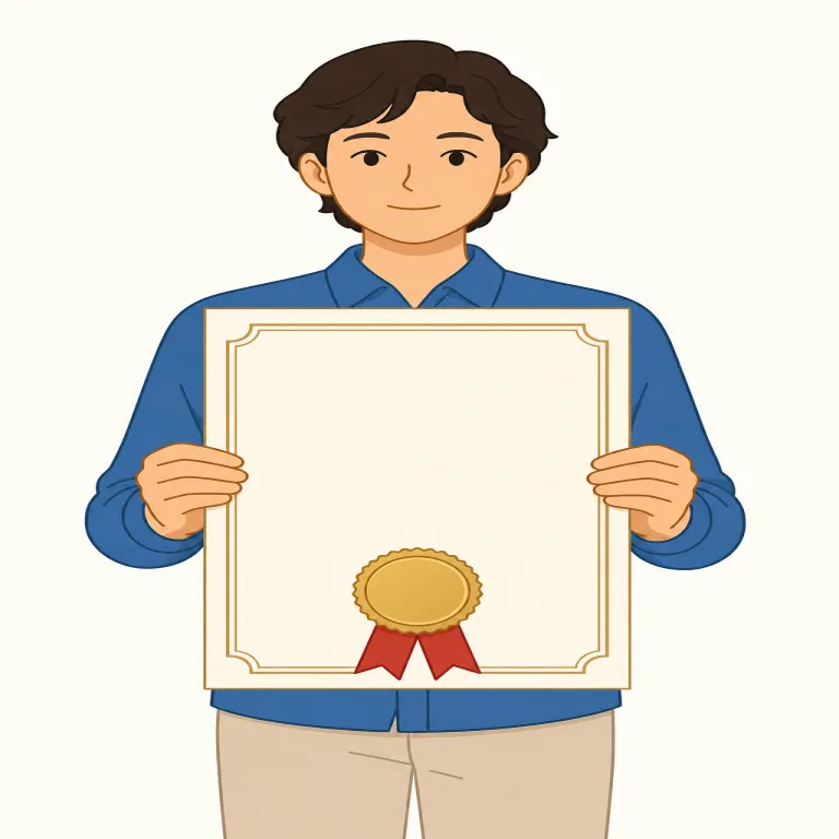 certified（認定された・形容詞）の覚え方イラスト — certified は certificate「証明書」を思い出すと覚えやすい形容詞です