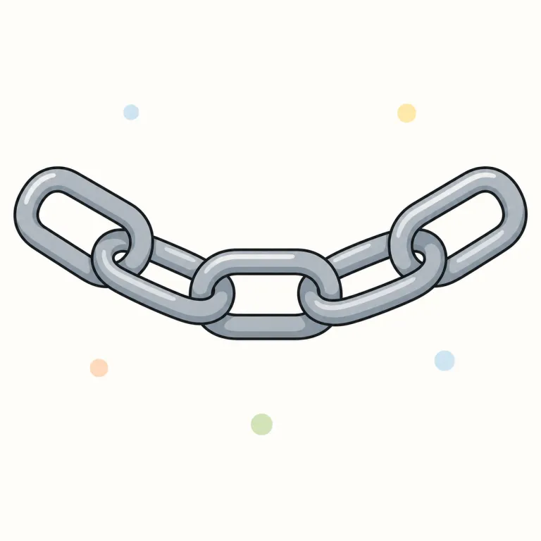 chain（鎖・名詞）の覚え方イラスト — 名詞 chain は、ひとつの輪だけでなく「輪が次々とかみ合って一本になる構造」を思い浮かべると覚えやすい語です