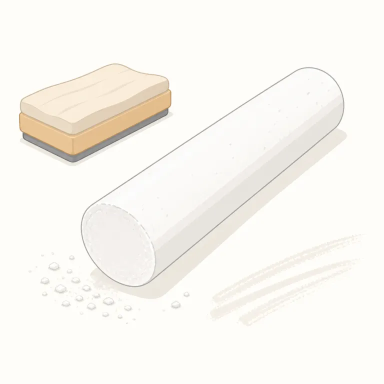 chalk（チョーク・名詞）の覚え方イラスト — chalk は、黒板や歩道に書くための白または色付きの棒状の筆記具です