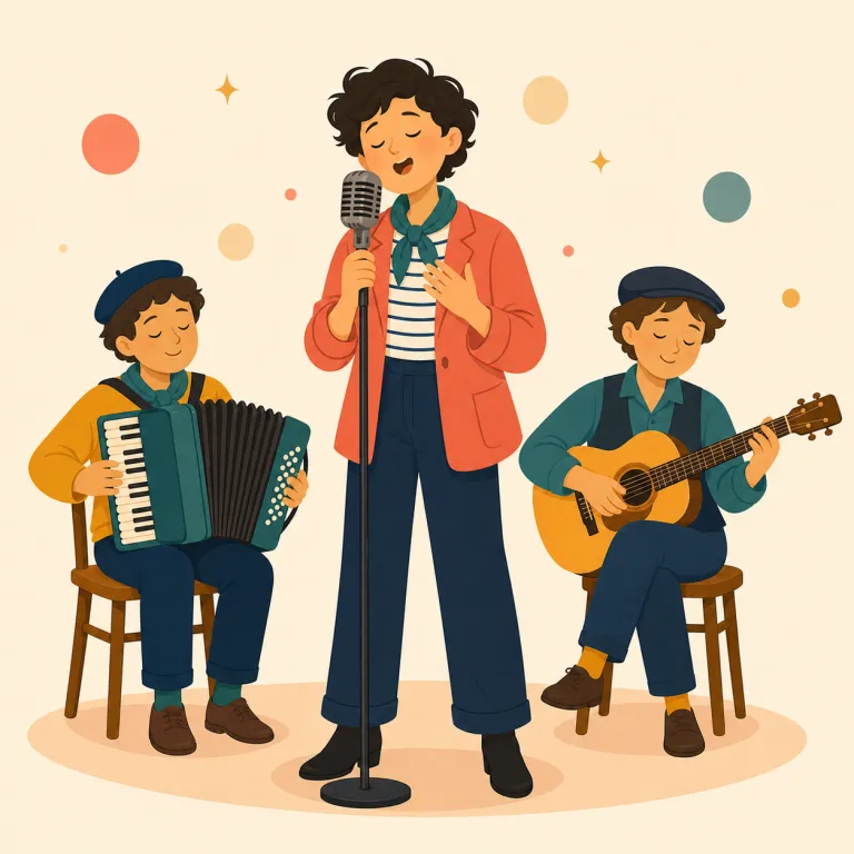 chanson（シャンソン・名詞）の覚え方イラスト — 英語の chanson は、意味を広く取る song ではなく、「フランス語圏の、叙情性の強い歌・歌曲」というまとまりで覚えると定着しやすい