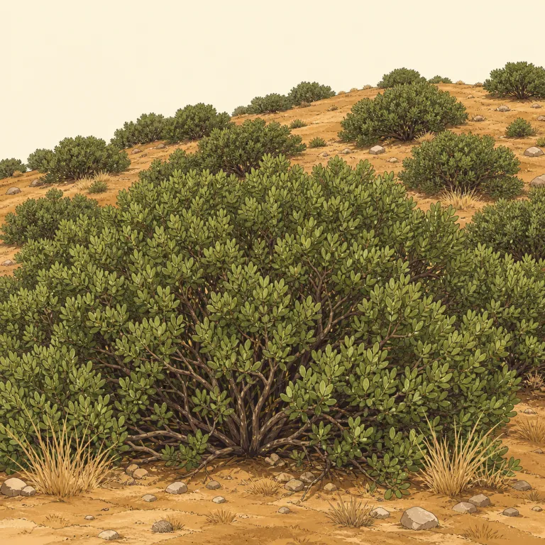 chaparral（低木林・名詞）の覚え方イラスト — chaparral は forest のような「高い木の森」を思い浮かべると外しやすい語です