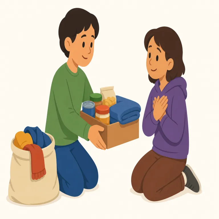 charitable（慈善的な・形容詞）の覚え方イラスト — この charitable は「寛大な、思いやりのある」という人への態度ではなく、charity「慈善・寄付」に直接関わる意味です