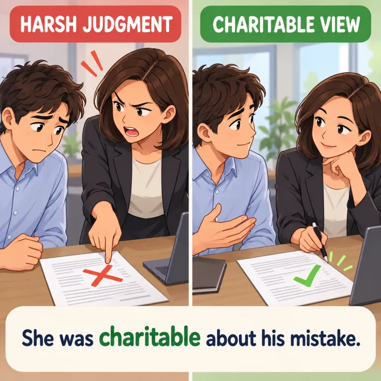 charitable（寛大な・adjective）の覚え方イラスト