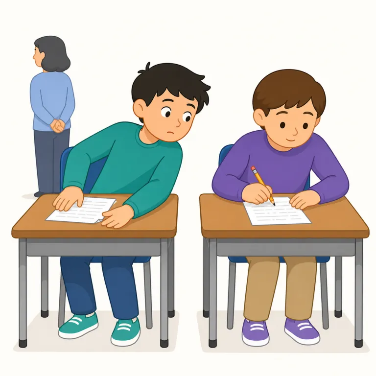 cheating（不正行為・動詞）の覚え方イラスト — verb の cheating は be cheating, caught cheating の形で覚えると自然です