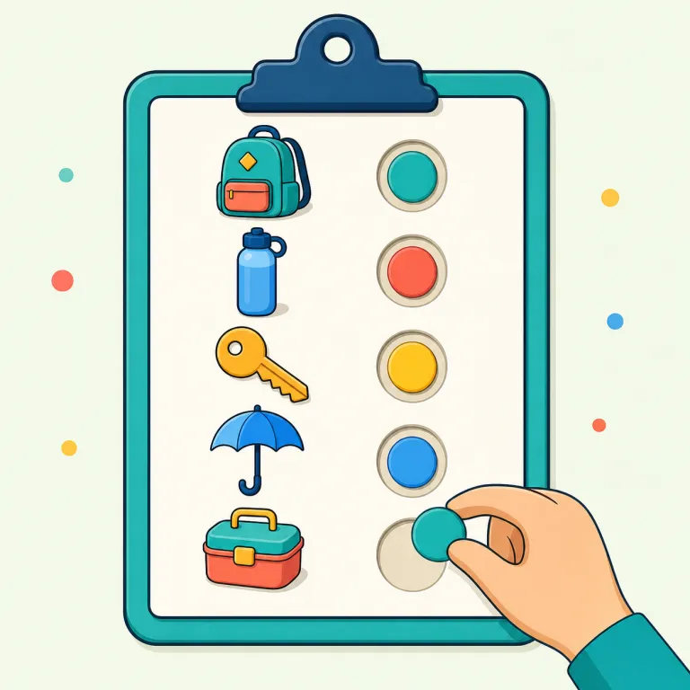 checklist（確認表・名詞）の覚え方イラスト — check「確認する」と list「一覧」をそのまま結びつけた語です