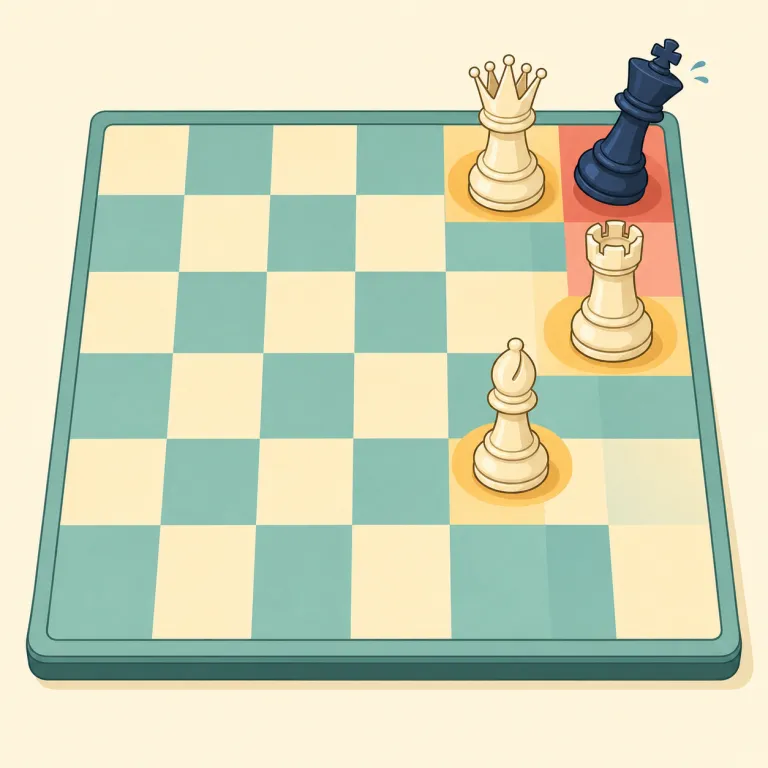 checkmate（王手詰み、詰み・名詞）の覚え方イラスト — check はチェスの「王手」、mate はここでは「終わりに追いこむ」と考えると覚えやすいです