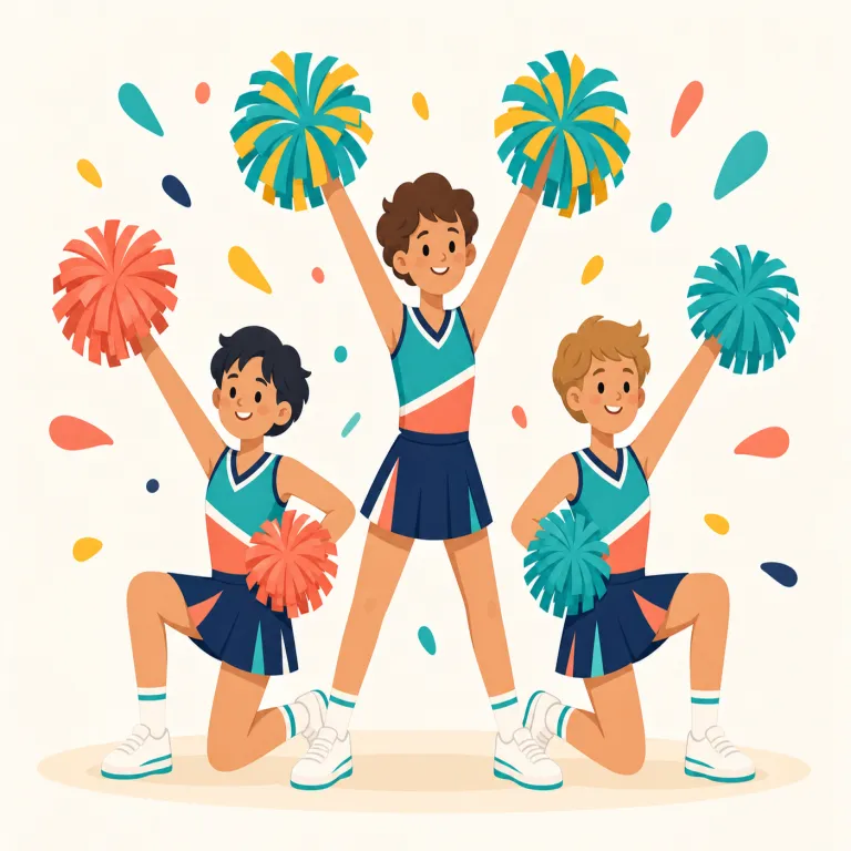 cheerleading（チアリーディング・名詞）の覚え方イラスト — `cheerleader` を知っていれば覚えやすい語です